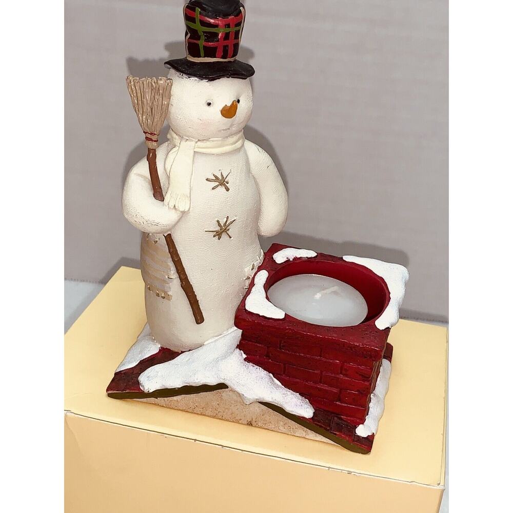 Hallmark Snowman Christmas Winter Resin On Roof Chimney Tea Light Holder